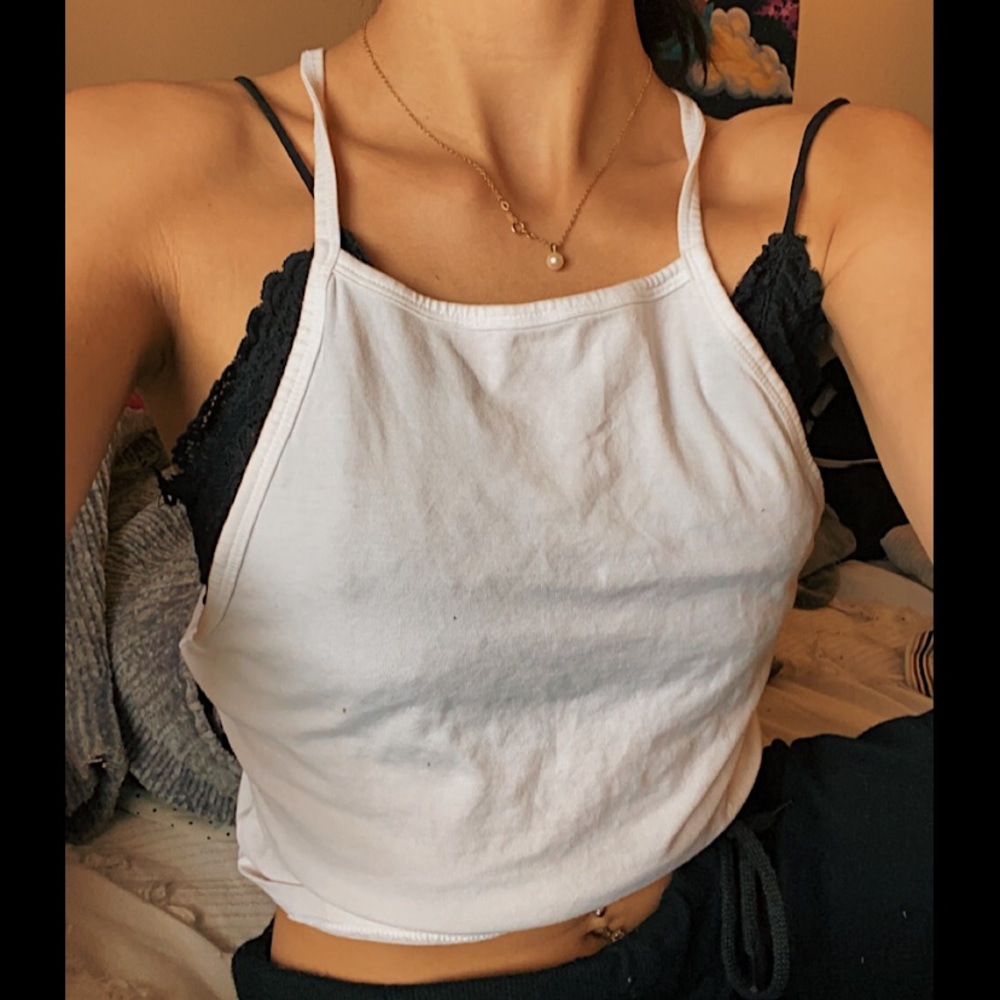 white Cropped Haulter Top 🦋